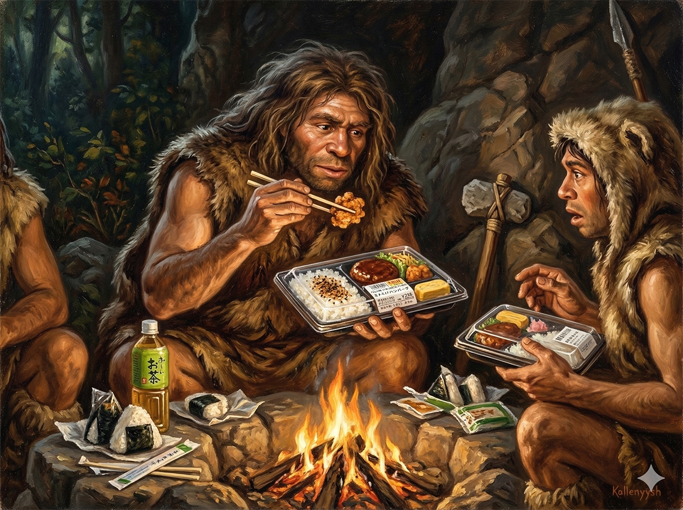 狩猟民族たちが焚き火で食事